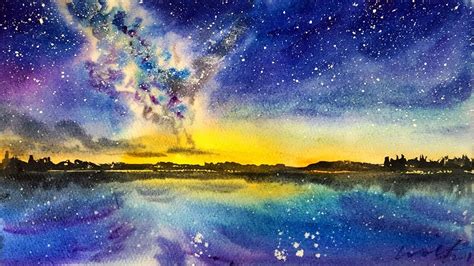 Watercolor Galaxy Starry Sky Reflection Demonstration - YouTube