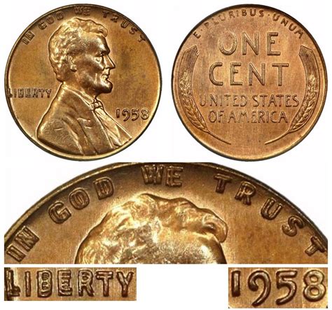 1958 Lincoln Wheat Cent Doubled-Die Obverse Bronze Composite Penny ...