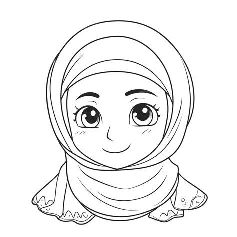 Hijab Muslim Girl Coloring Illustration For Girls Outline Sketch ...