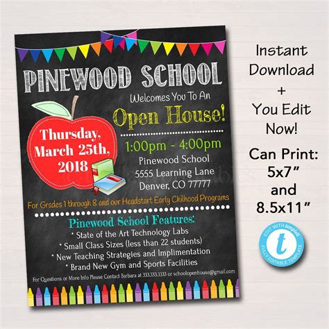 School Open House Flyer & Invite - Printable DIY Template | School open ...