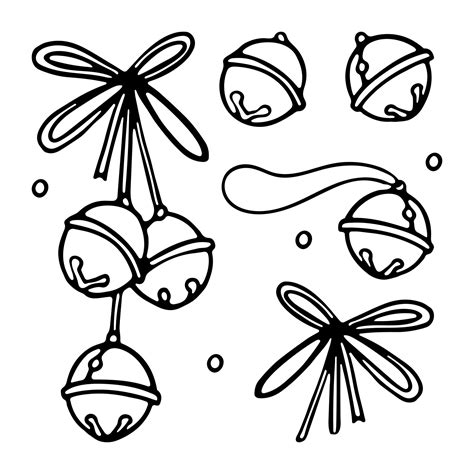 Christmas Bells with ribbon bow Outline doodle cartoon set for Coloring book Vector Illustration ...