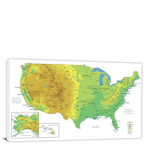 USA-Physical Map, 2022 - Canvas Wrap