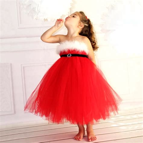 New Girls Christmas Dress Kids Santa Xmas Puff Ball Gown Dress Toddler Kids Red Sleeveless ...