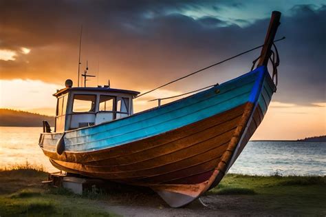 Premium AI Image | a boat on the beach at sunset