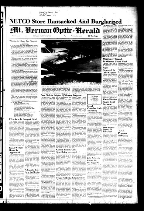 Mt. Vernon Optic-Herald (Mount Vernon, Tex.), Vol. 99, No. 20, Ed. 1 Thursday, January 31, 1974 ...