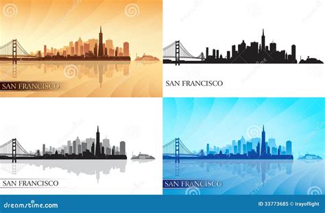 San Francisco City Skyline Silhouettes Set Royalty Free Stock Photo ...