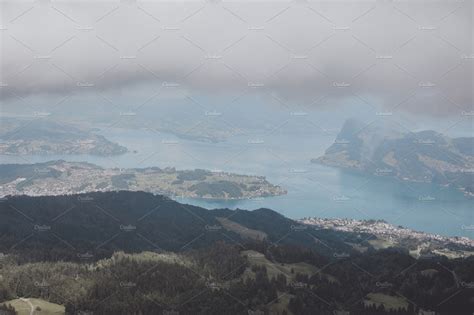 View on lake lucerne and mountains containing alps, background, and ...