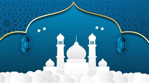 islamic banner with blue background and islamic pattern decoration ...