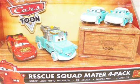 DISNEY PIXAR CARS Toon RESCUE SQUAD MATER 4-Pack Dr Mater Nurse Mia ...