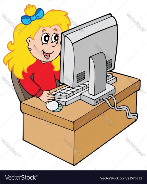 Cartoon girl working with computer Royalty Free Vector Image