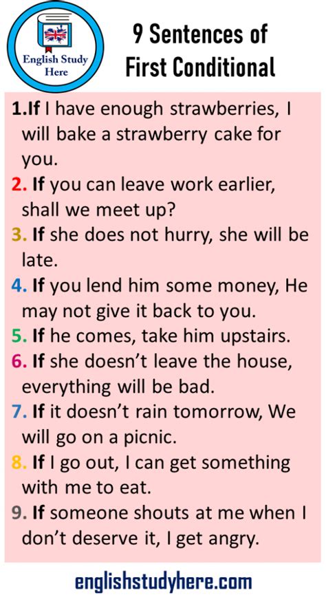 9 Sentences of First Conditional, 9 Example Sentences Type 1 Conditionals - English Study Here