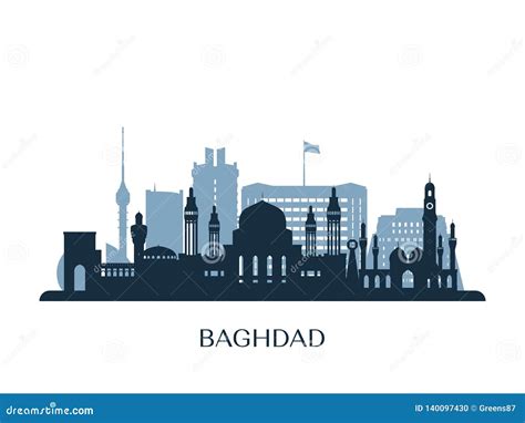 Baghdad Skyline, Monochrome Silhouette. Stock Vector - Illustration of ...