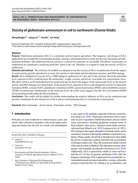 Toxicity of glufosinate-ammonium in soil to earthworm (Eisenia fetida)