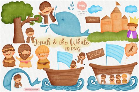 Jonah and the Whale Bible Story Clipart Graphic by zepiaizee · Creative Fabrica