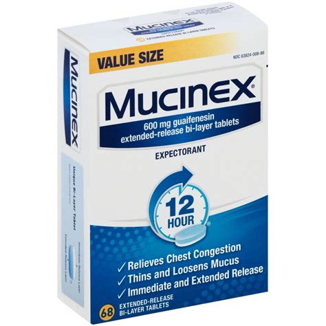 Mucinex 12 Hr Chest Congestion Expectorant, Tablets 68 ea (Pack of 3) - Walmart.com - Walmart.com