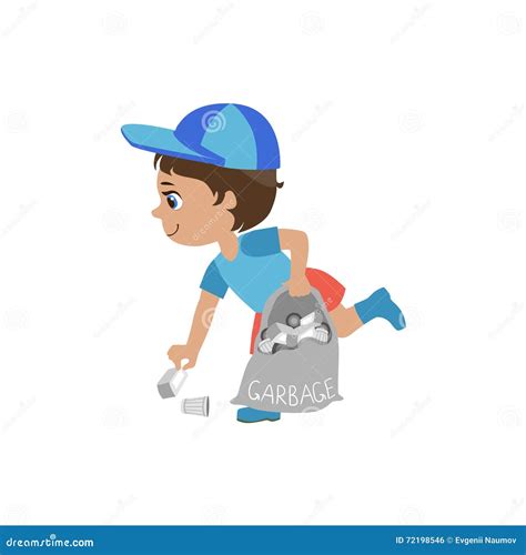 Boy Picking Up Trash stock vector. Illustration of drawing - 72198546