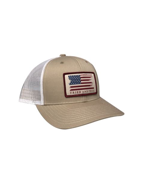 Tried And True Brand Richardson Khaki & White Woven American Flag Patch Hat