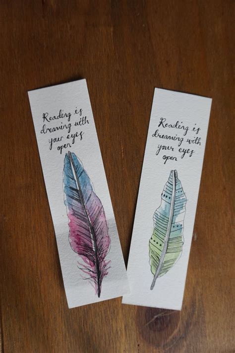 Custom bookmark ~ Feather watercolour illustration ~ Bookmark gift ...