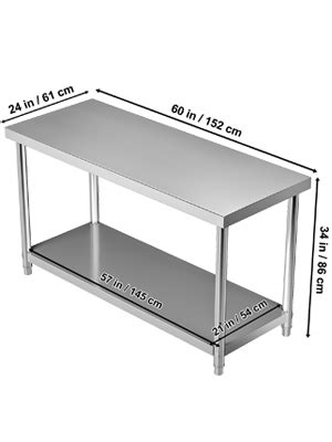 VEVOR Stainless Steel Prep Table, 60 x 24 x 34 Inch, 550lbs Load Capacity Heavy Duty Metal ...
