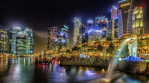 Merlion Park at night, Singapore - backiee