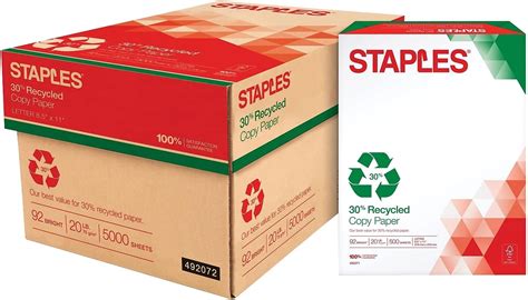 Amazon.com : Staples 30 Percent Recycled Copy Paper, 8 1/2" x 11", Case ...