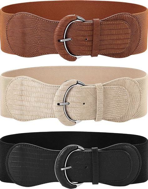 3 Pieces Wide Women Waist Belt Stretchy Cinch Belt Leather Elastic Belt ...