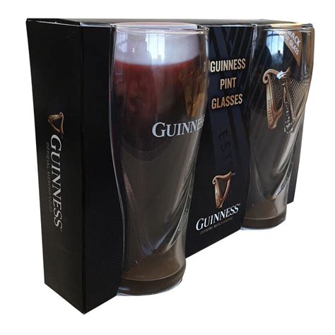 Guinness Logo 2 Pack Pint Glass Set With Embossed Harp