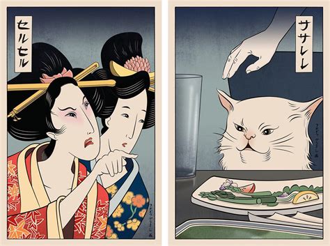 Someone made the cat meme in the ukiyo-e style, I thought you guys ...