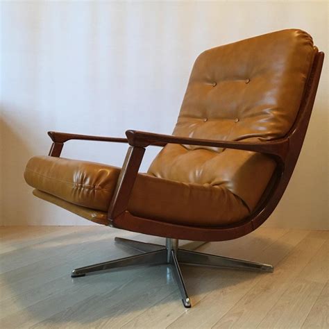 Midcentury Modern German Camel Leather Swivel Lounge Chair, 1960s | #89592