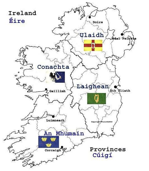 Map of Ireland provinces with flags