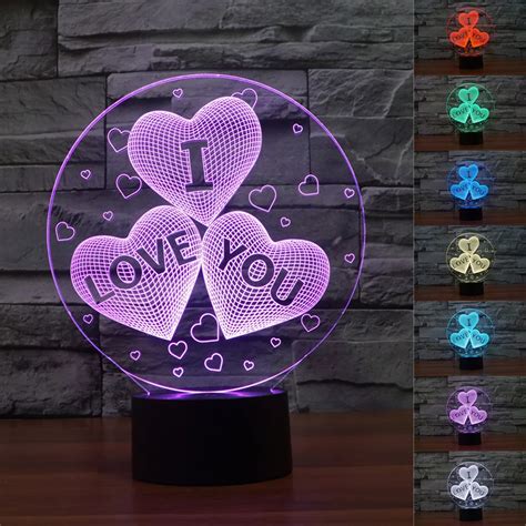 3D Optical Illusion I Love You Acrylic White Day LED Table Night Light ...