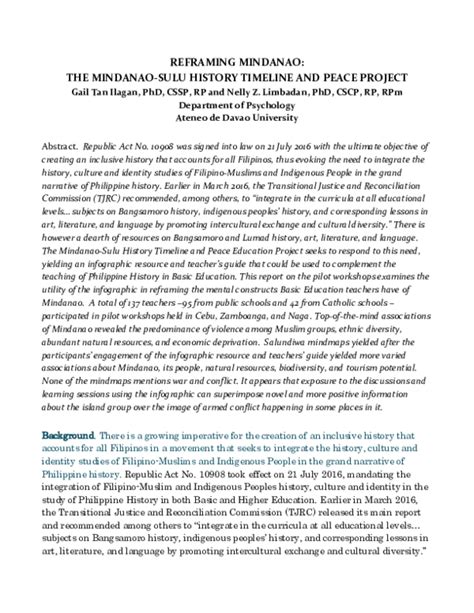 (DOC) REFRAMING MINDANAO: THE MINDANAO-SULU HISTORY TIMELINE AND PEACE PROJECT | gail T ilagan ...