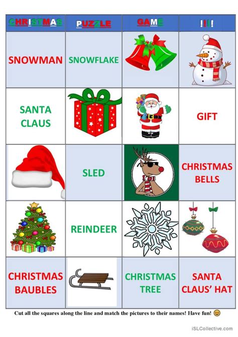 Christmas Puzzle Game- A1: English ESL worksheets pdf & doc