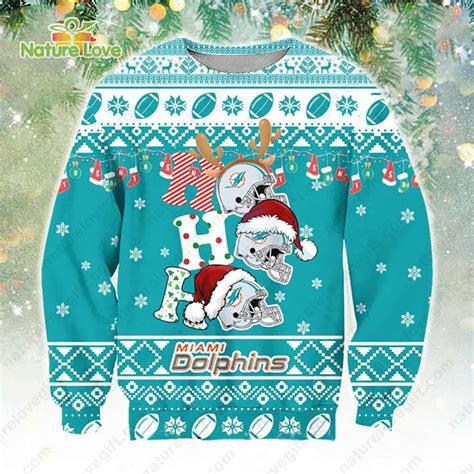Miami Dolphins Ho Ho Ho NFL Ugly Christmas Sweater - The best gifts are made with Love
