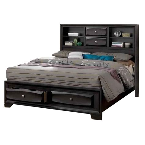 Transitional Queen Size Bed with Bookcase Headboard and 4 Shelves, Brown - Walmart.com - Walmart.com