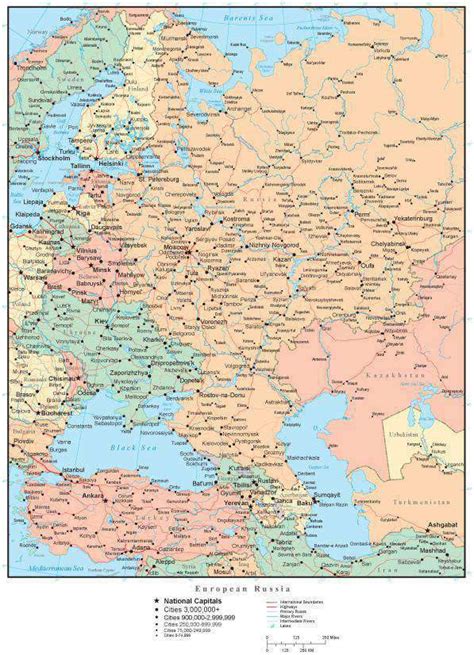 European Russia Map with Countries, Cities, and Roads