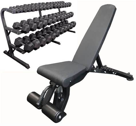 5-100 lb. Dumbbell Set w/ Storage Rack and Adjustable Weight Bench