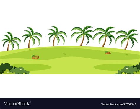 Landscape background with trees and green grass Vector Image