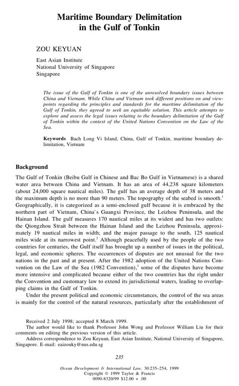 (PDF) Maritime Boundary Delimitation in the Gulf of Tonkin