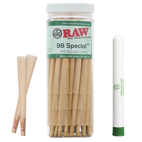 RAW Cones 98 Special 50 Pack - Slow Burning Pre Rolled Cones with Tips ...