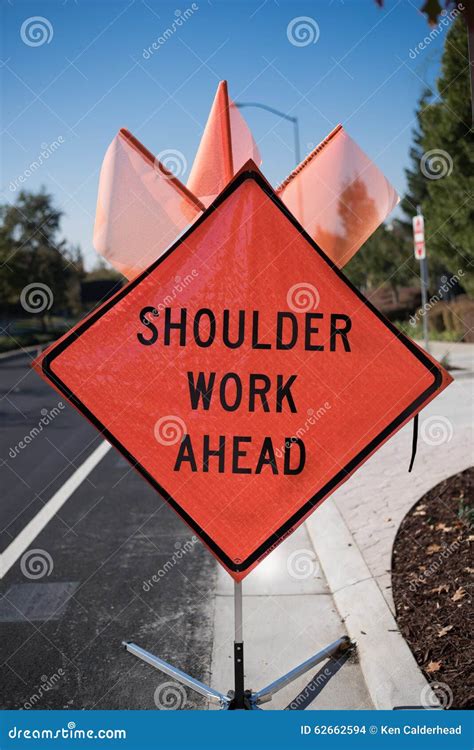 Shoulder Work Ahead Sign Stock Photo - Image: 62662594