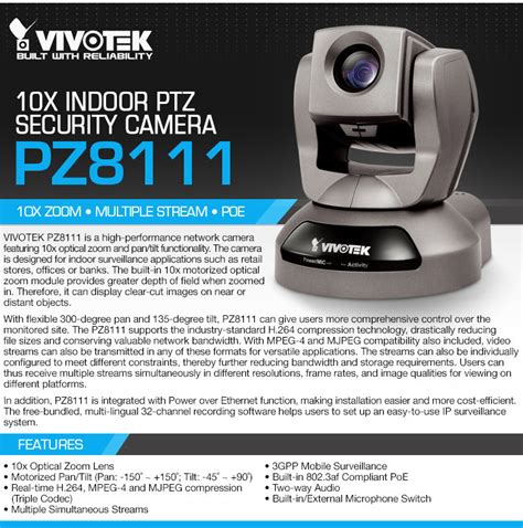 Vivotek PZ8111 Indoor PTZ IP Security Camera