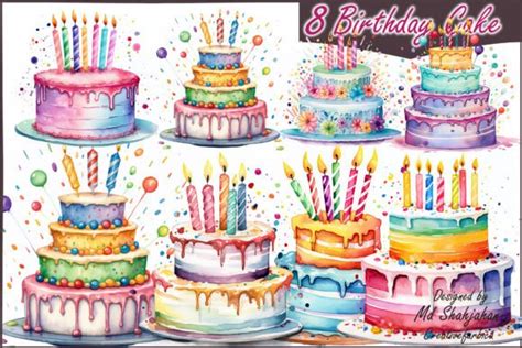 Colorful Birthday Cake Clipart Graphic by Md Shahjahan · Creative Fabrica