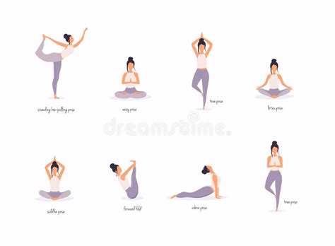 Woman in Various Poses of Yoga. Shapes of Woman Doing Yoga Fitness Workout Stock Vector ...