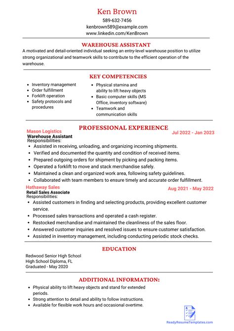 ATS-Friendly Warehouseman Resume Template For 2023 - Ready Resume Templates