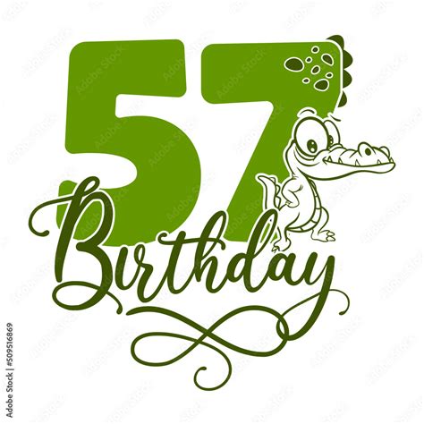 57, Number fifty seven with crocodile cartoon character, Birthday ...