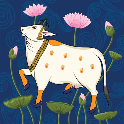 Indian Traditional Rajasthani Painting Cow and Lotus in Pattern Background 10270984 Vector Art ...