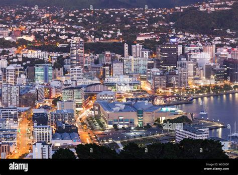 New Zealand, North Island, Wellington, elevated city skyline from Mt. Victoria, dawn Stock Photo ...