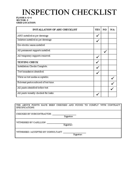 Checklist For AHU Installation | PDF