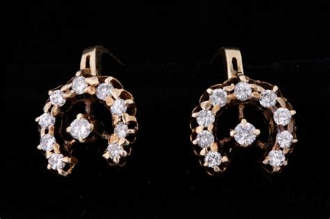 Ladies Diamond Horseshoe Earrings .40kt Diamond, set 14kt yellow gold ...